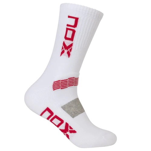 NOX CALCETINES MEDIA CAÑA TECNICOS HOMBRE BLANCOS LOGO VERTICAL ROJO 39-45